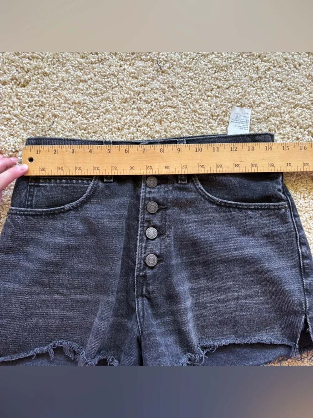 Abercrombie & Fitch Black Denim Button Fly‎ Cutoff Shorts Natural Rise Size 28/6